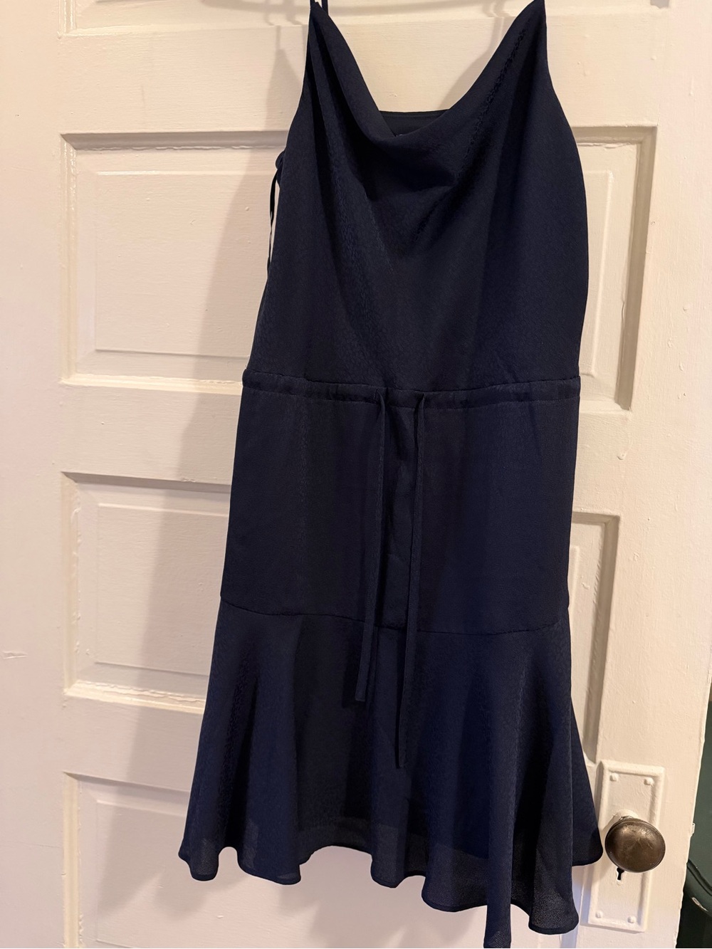 Navy Blue Women's Midi dress with Drawstring Waist